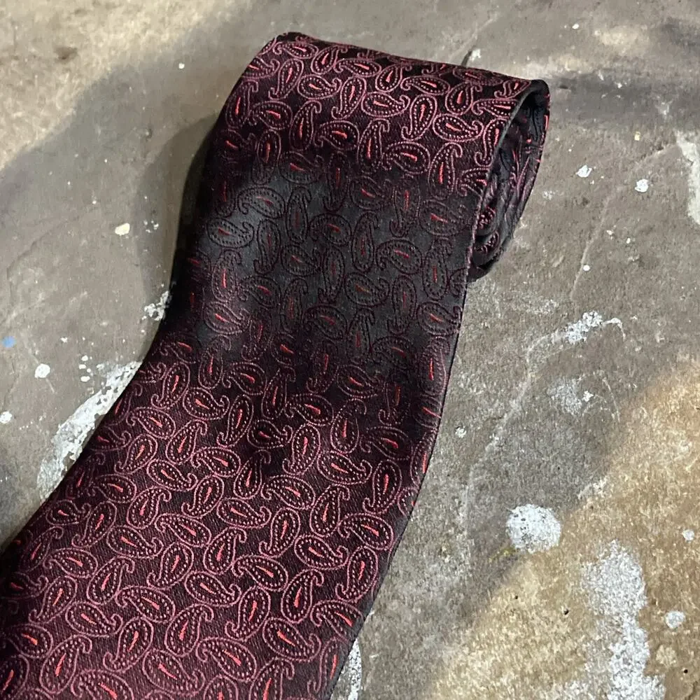 Kai Long Tie 100% Silk Maroon And Red Pattern Handmade